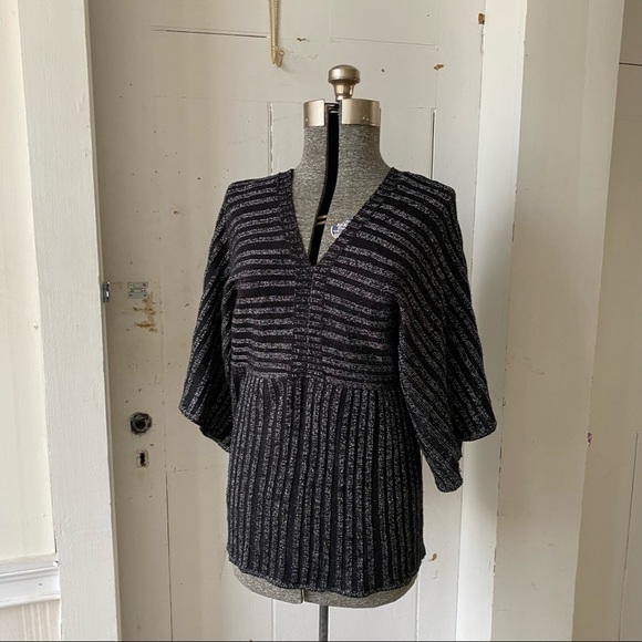 Caren Sport Bat Wing Baby Doll Metallic Ribbed Sweater - Picture 2 of 12